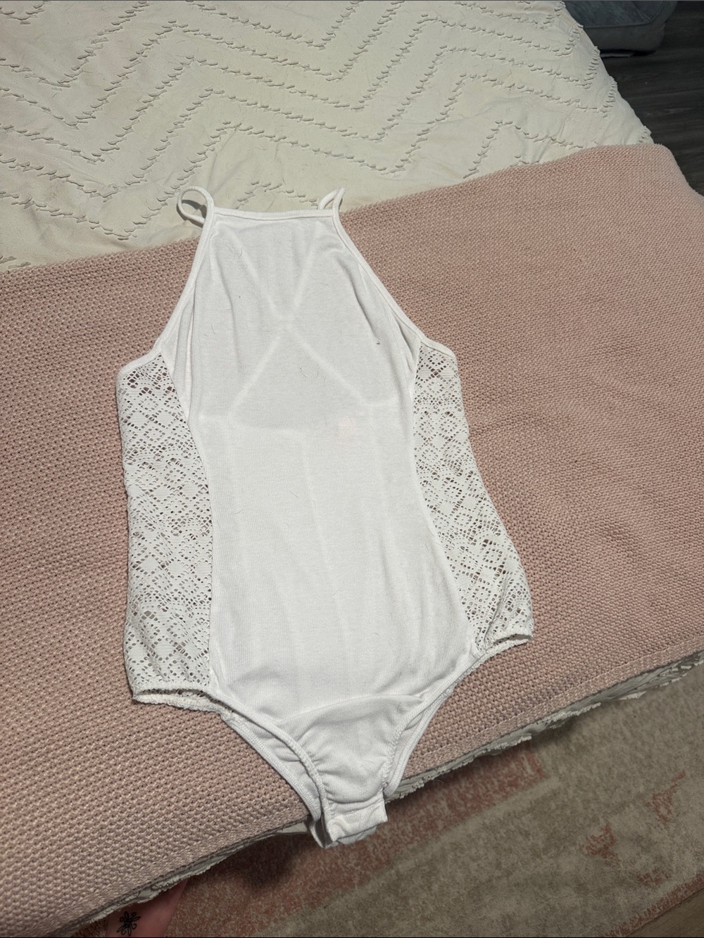 Victoria's Secret White Lace-Panel High-Neck Bodysuit